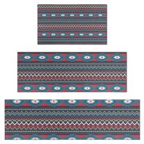 Blue Geometric and Striped Pattern Kitchen Rugs Sets Of 3,Kitchen Runner Rugs Non Skid Washable,Decorative Kitchen Floor Mats for Kitchen,Sink,Laundry,17"x30"  17"x47"   17"x59"