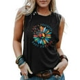 thumbnail image 2 of T Shirts for Women Trendy Sunflower Graphic Tees Navy Sleeveless Peace Sign Loose Tank Tops Black Oversized Blouses L, 2 of 7