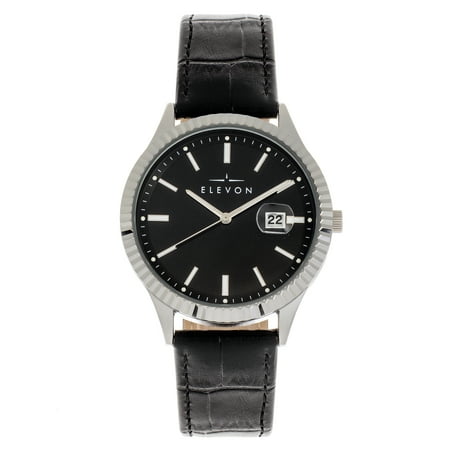 Concorde Leather - Elevon Concorde Leather-Band Watch W/Date - Silver/Black