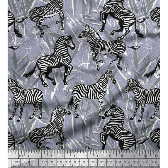 Soimoi Gray Cotton Duck Fabric Leaves & Wild Animal Print Sewing Fabric BTY 56 Inch Wide