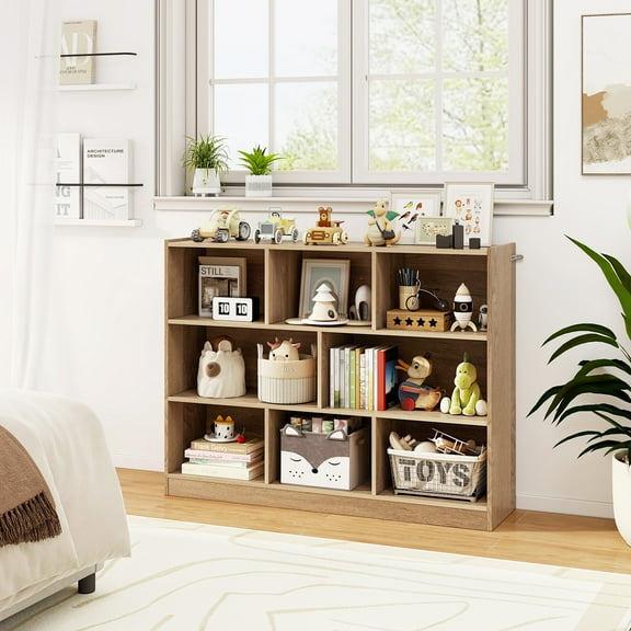 Giantex 8-Section Display Shelf Cabinet, Storage Organizer for Organizing Books & Toys, Open Wooden Daycare Kids Bookshelf, Natural
