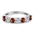 thumbnail image 2 of Gem Stone King 925 Sterling Silver Round Red Garnet E-F Lab Grown Diamond Anniversary Ring for Women (1.31 Cttw, Gemstone Birthstone, Size 6), 2 of 4