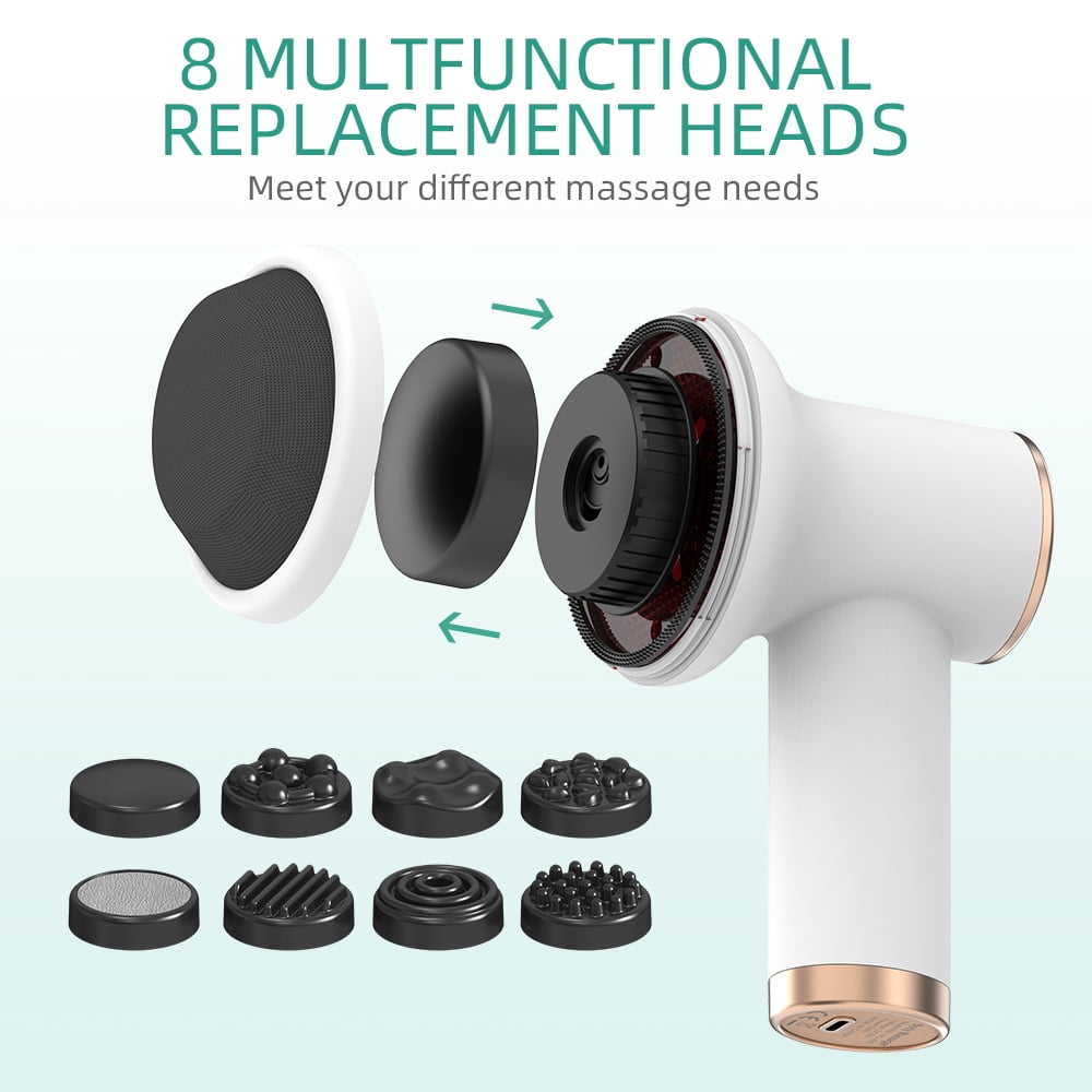 CNV Compact Home Massage Gun, 8 Replaceable Heads, 9 Speed Settings, USB Rechargeable for Neck, Back & Muscle Relief