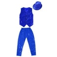 thumbnail image 3 of Doomiva Kids Boys Girls Sequin Performance Costume Vest Waistcoat Jazz Hip Hop Modern Dance Jacket with Pants Hat Royal Blue 18-24 Months, 3 of 5