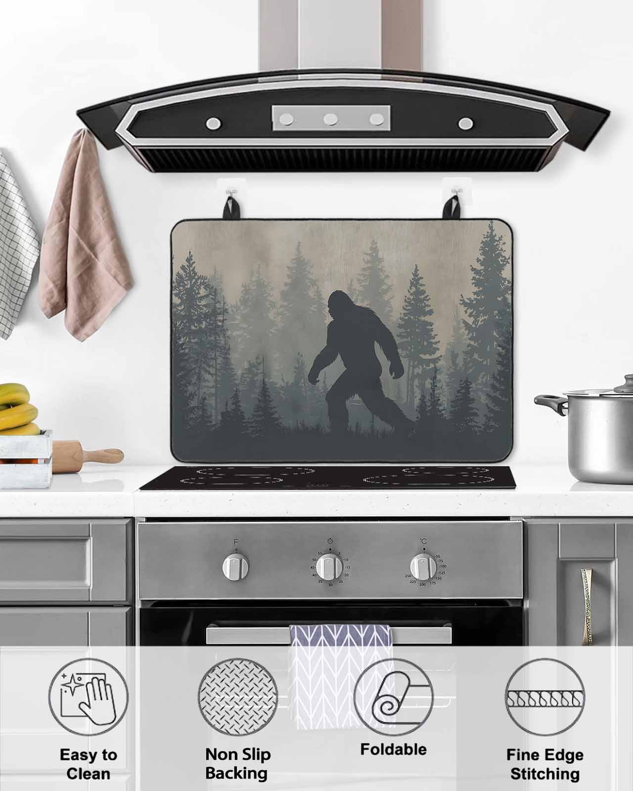 Large Induction Cooktop Protector Mat Misty Forest Stove Top Covers for Electric Stove, Pine Trees Gray Foggy Vintage Rustic Decorative Stove Burner Cover Mats, Glass Top Stove Cover