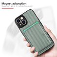 thumbnail image 5 of Cutyskin Carbon Fiber Texture PU Leather Case for iPhone 12, with Detachable Card Holder, Compatible Magsafe Charging, Ultra Thin Design Shockproof Phone Case for iPhone 12, Green, 5 of 12