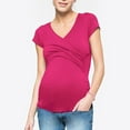 thumbnail image 4 of Maternity Nursing T Shirt Short Sleeve V-Neck Breastfeeding Tops Front Pleat Maternity Clothes Pregnancy Tunic Hot Pink S, 4 of 7