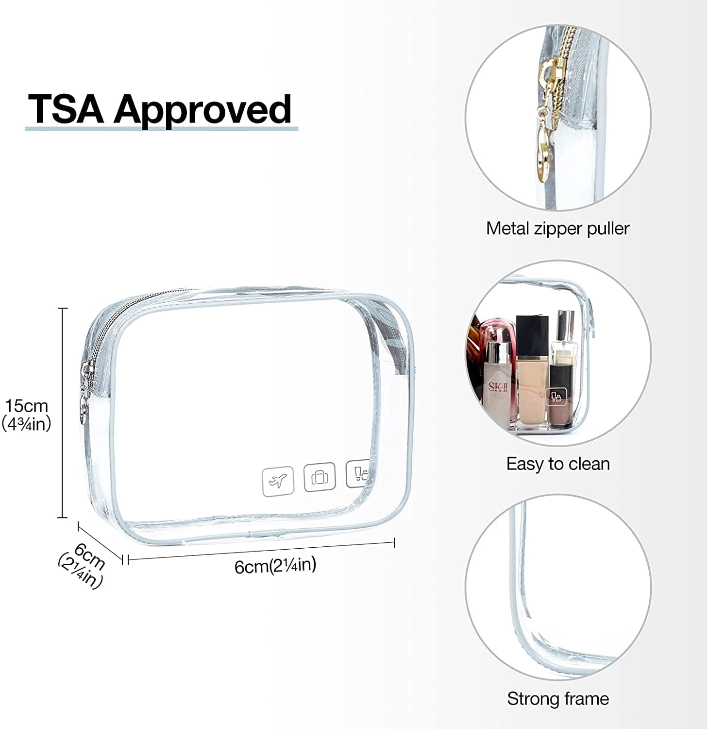 Toiletry Bag Hanging Travel Makeup Organizer with TSA Approved Transparent Cosmetic Bag Makeup Bag for Full Sized Toiletries, Medium-Black