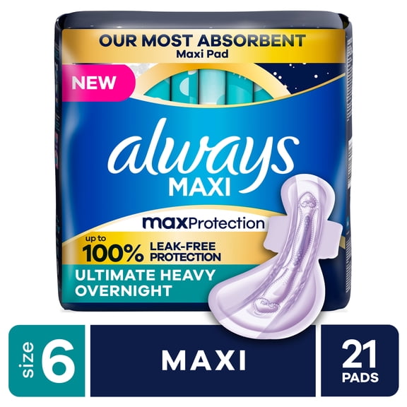 Always Maxi Overnight Pads with Wings, Size 6, 21