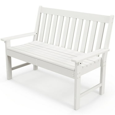 Gymax Garden Bench All-Weather HDPE 2-Person Outdoor Bench for Front Porch Backyard White