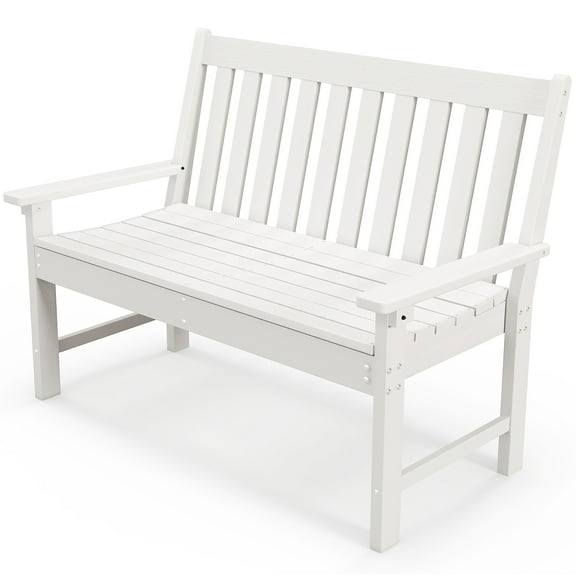 Gymax Garden Bench All-Weather HDPE 2-Person Outdoor Bench for Front Porch Backyard White