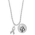 thumbnail image 1 of Delight Jewelry Silvertone Awareness Ribbon Silvertone Script Initial Disc - B - Charm Necklace, 20"+3", 1 of 4