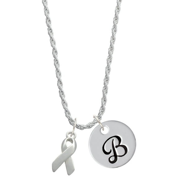 Delight Jewelry Silvertone Awareness Ribbon Silvertone Script Initial Disc - B - Charm Necklace, 20"+3"
