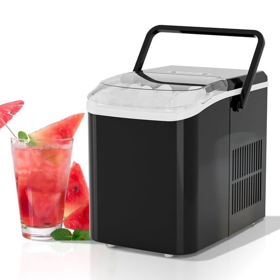 CONCETTA Countertop Ice Maker, Machine Self-Cleaning, 2 Sizes Bullet Ice, Portable Ice Machine with Ice Scoop, Basket and Handle, Black