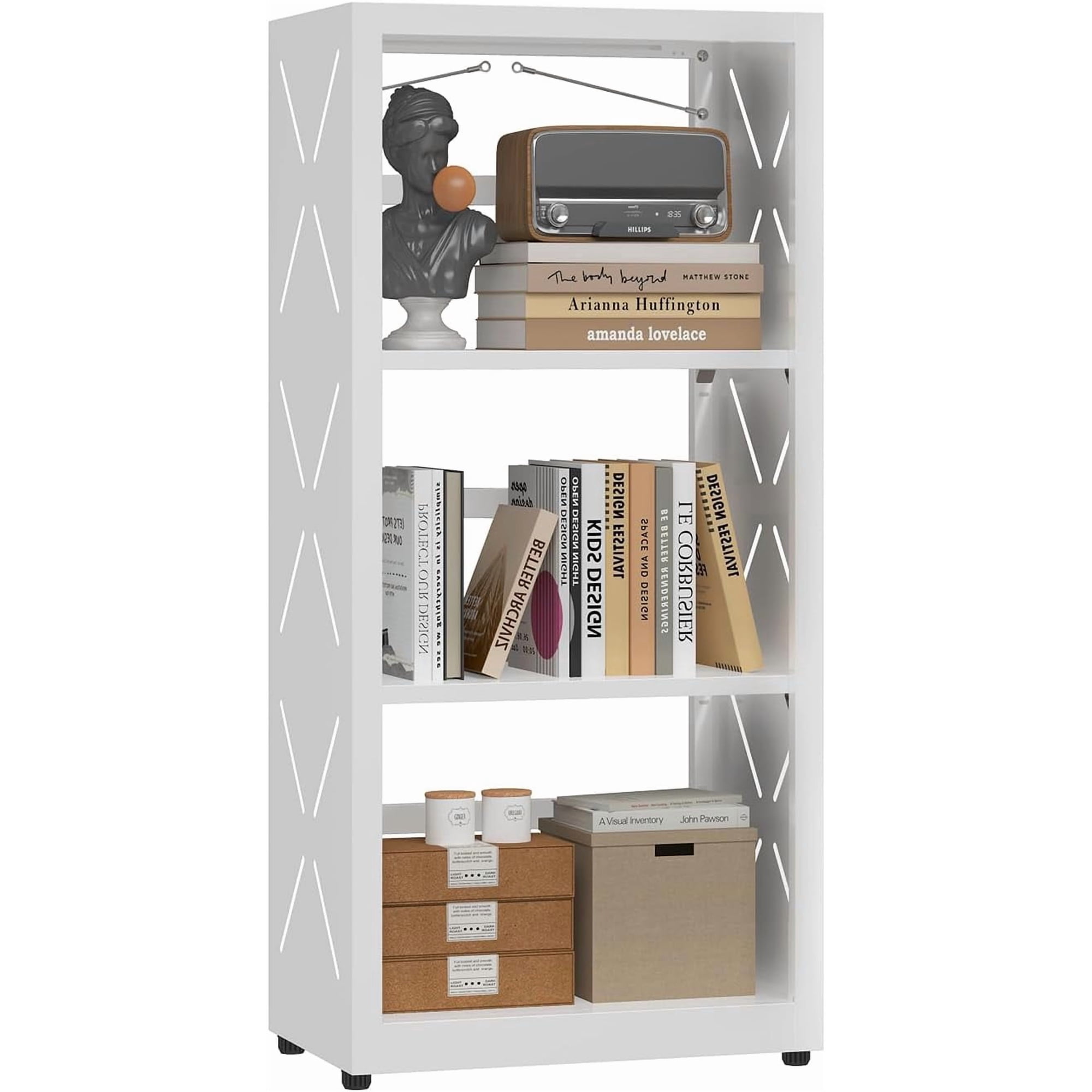 3-Tier Metal Bookshelf, Small Bookcase with Adjustable Shelves | Metal Book Shelf,Bookend,Anti-Tip,Leveling Feet,Display Storage Shelves for Bedroom/Office,Rust-Resistant,Easy Assembly White