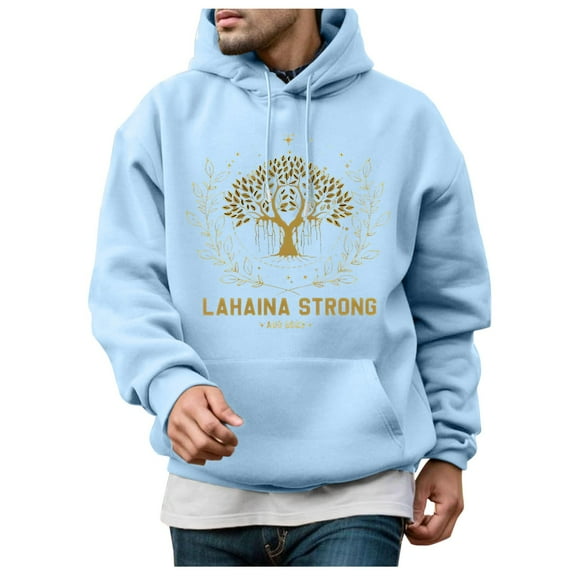 Siilsaa Mens 2024 Casual Cotton Hooded Collar Drawstring Hoodies Pullover Sweatshirts Casual Long Sleeve Shirts Light Blue,L