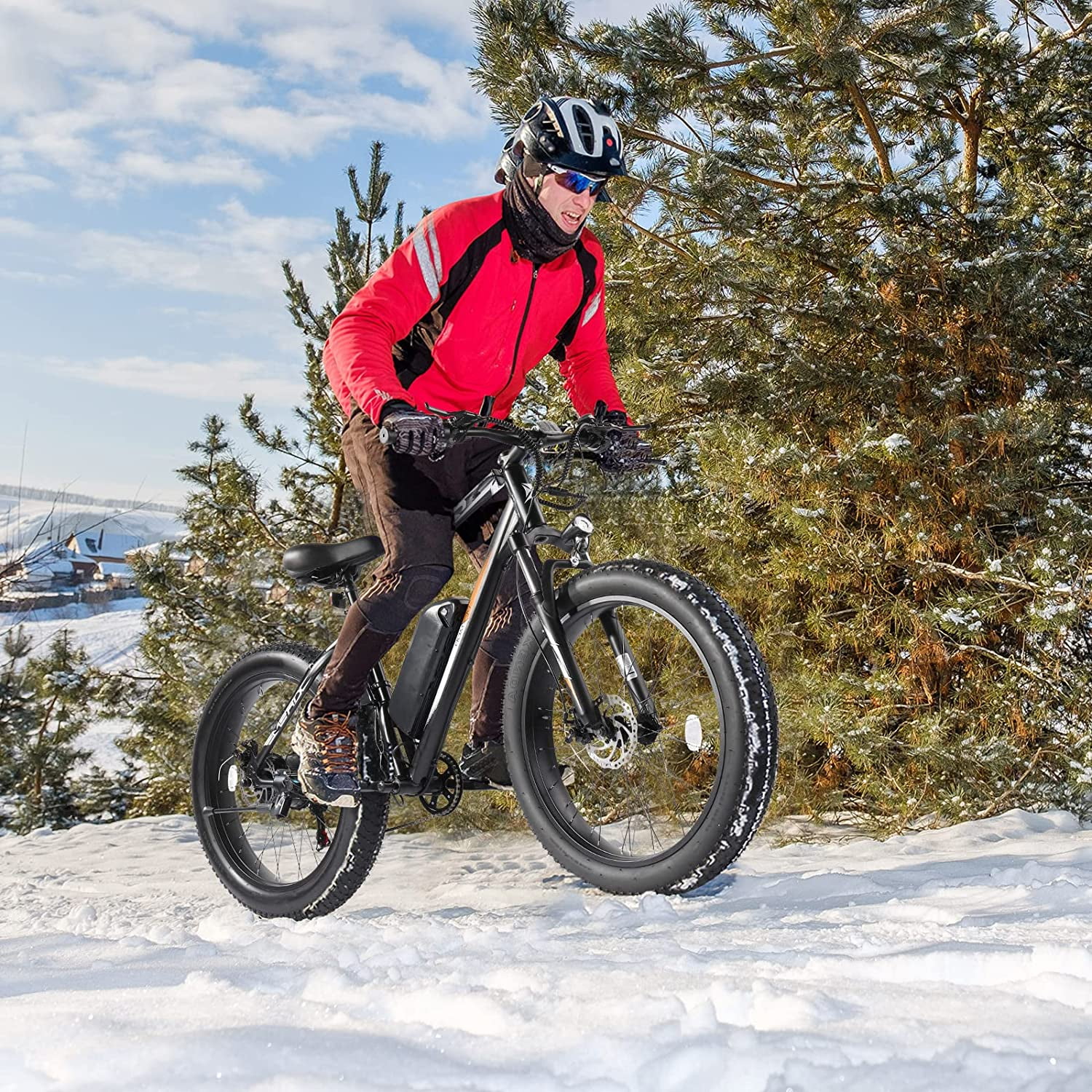 PEXMOR Electric Bike for Adult, 26" Fat Tire Adult Ebike Electric Bicycle 500W 48V 13AH Removable Battery, 20MPH Electric Mountain Bike Snow Beach E-Bike Suspension Fork Shimano 7 Speed