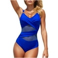thumbnail image 4 of Aobny Retro Women's One-Piece Swimsuits Sheer Blue Tan Through Swimwear Sets Sweetheart Bikini Monokini Trendy Tops,XXL, 4 of 9