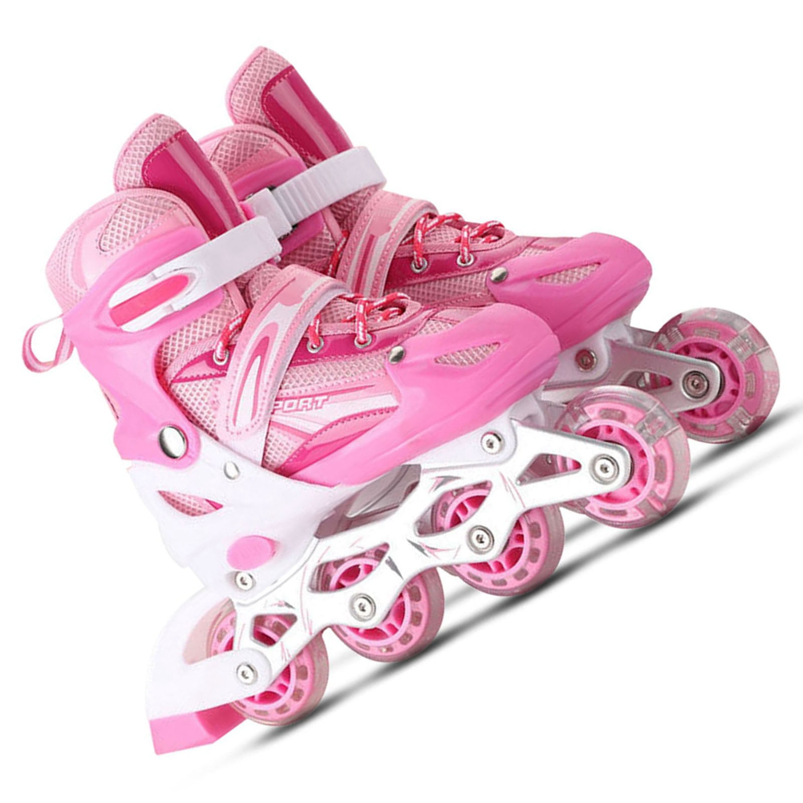 inline skates for girls Adjustable illuminating inline skates for kids and adults, with light up wheels, easy size adjustment, and efficient brake, comes with a storage bag
