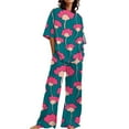 thumbnail image 2 of BWASD Women Pajama Sets 2 Piecee Plus Size Breathable Floral Print Shorts Sleeve Top and Pant Summer Soft Sleepwear Fashion Leisure Loungewear Pjs Outfits (Navy XL), 2 of 6