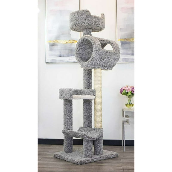 New Cat Condos 140003- Solid Wood Climbing Cat Tower Tree-Color:Gray