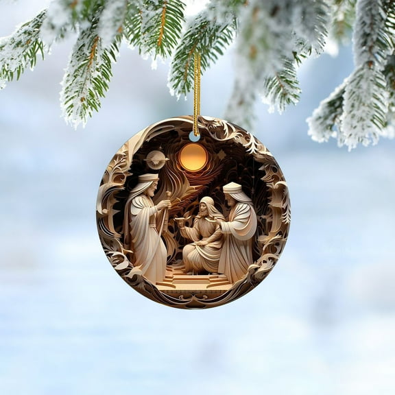 Christmas Easter Nativity Scene Ornament, Stained Glass,Handmade Wooden 3D Hanging Nativity Scene - Unique Christmas Ornament, Holiday Gift Idea for Tree Decor