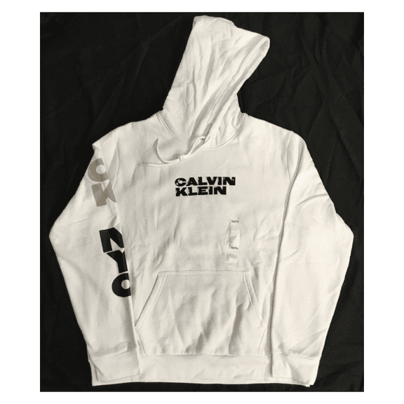 $79.50 Calvin Klein Men's Relaxed Fit Front Logo Hoodie, Brilliant White, XL