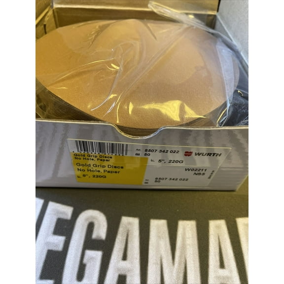 WURTH GOLD GRIP SANDING 220G DISCS, NO HOLE, W02211 (2 BOXES OF 50 DISCS EACH)