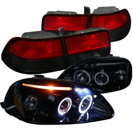 - Spec-D Tuning 1996-1998 Honda Civic Coupe Glossy Black Halo Led Projector Headlights + Smoke Tail Lights (Left + Right) 1996 1997 1998