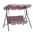 thumbnail image 3 of 3 Seat Outdoor Patio Swing Chair, Porch Swings with Adjustable Canopy, Outside Swing Bench with Powder-Coated Steel Frame for Backyard, Garden, Yard, Poolside, Balcony, Brown, 3 of 6