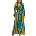 thumbnail image 2 of Conjuntos elegantes para mujer con vestido largo azul verdoso, mostaza y azul marroquí con estampado retro abstracto moderno de mediados de siglo con reloj de arena, 2 of 5