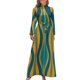 thumbnail image 2 of Conjuntos elegantes para mujer con vestido largo azul verdoso, mostaza y azul marroquí con estampado retro abstracto moderno de mediados de siglo con reloj de arena, 2 of 5