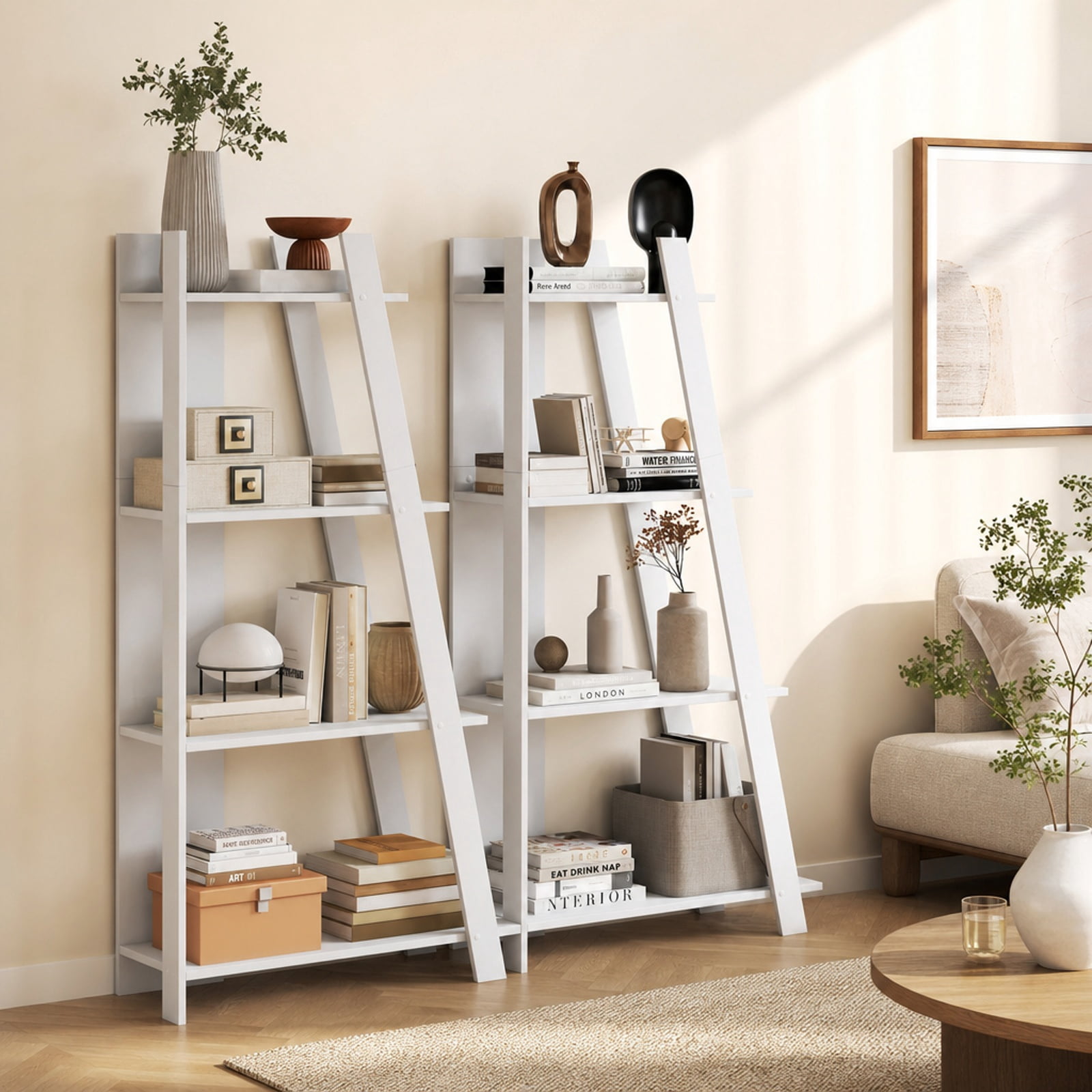 Furnibear 4-Tier Modern Bookshelf Wooden Vertical Display Book Shelf for Small Space for Living Room Home Office Bedroom Display Storage Shelf, White