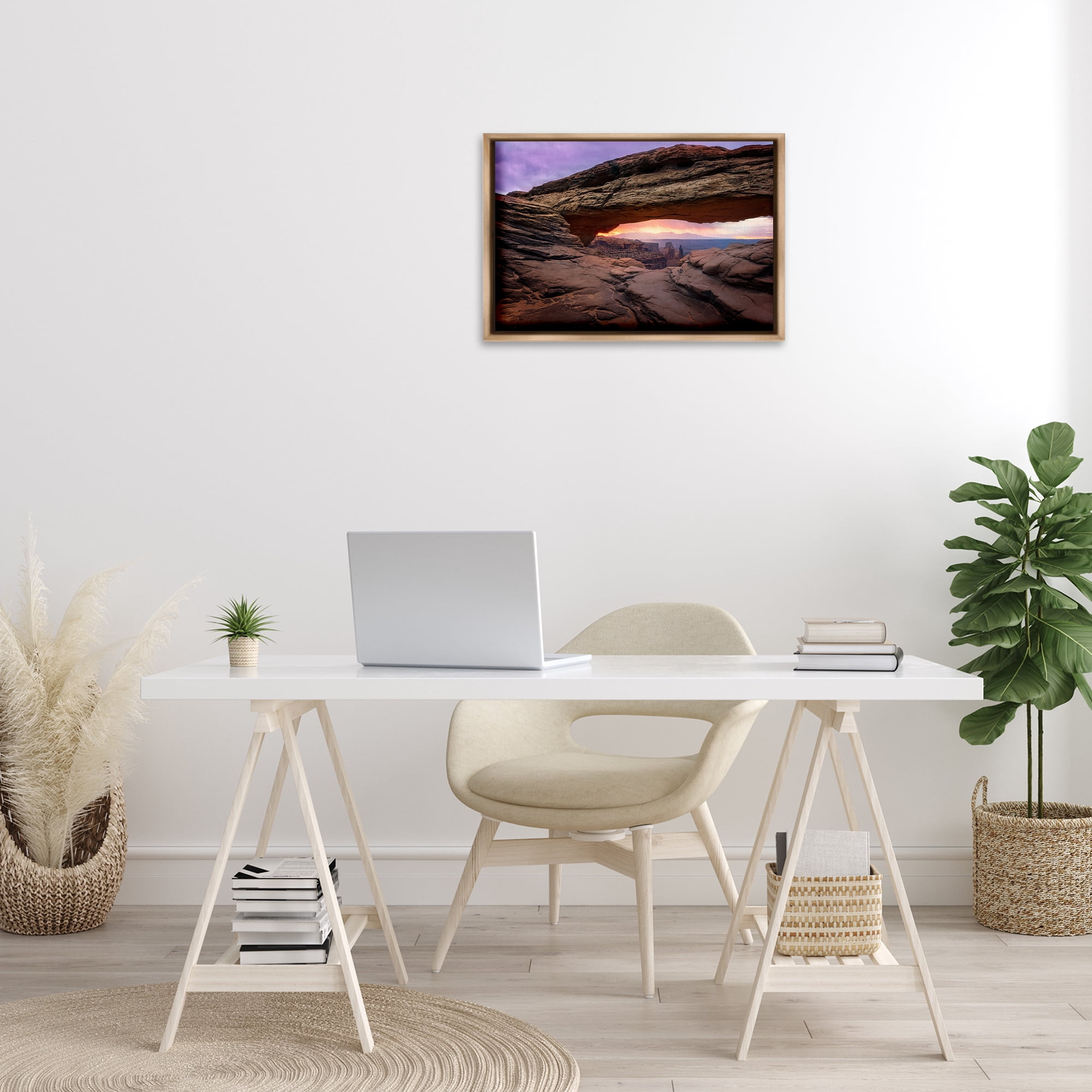 Stupell Industries Natural Canyon Rock Arch Landscape & Nature Photography Brown Floater Framed Canvas Art Print Wall Art, 25 x 17