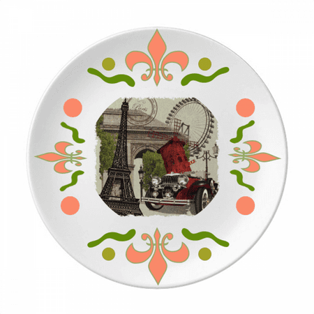 

Old Car France Eiffel Tower Flower Ceramics Plate Tableware Dinner Dish