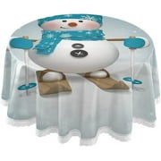 SKYSONIC Christmas Snowman Round Tablecloth 60 Inch Waterproof Stain and Wrinkle Resistant Washable Decorative Table Covers for Kitchen Dining Tabletop Party Outdoor Picnic