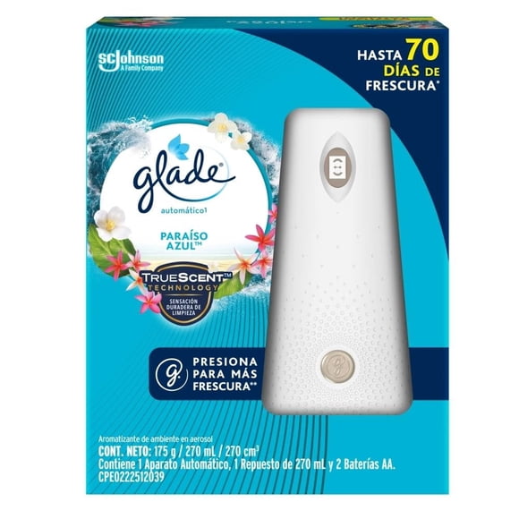 Aromatizante Automático en Aerosol Glade Paraíso Azul Aparato y Repuesto de 175 g
