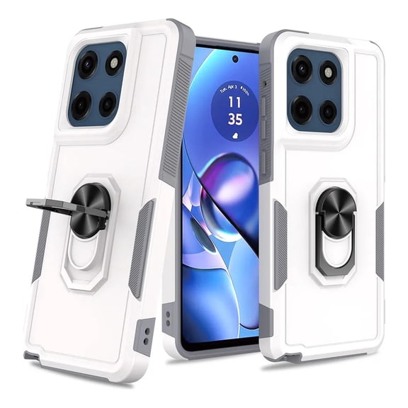 Rosebono Compatible With Motorola Moto G Stylus 2025 / Moto G Stylus 2026 Case, Hybrid Case With Adjustable Integrated Ring Kickstand (White)