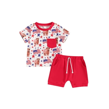 

Niceyoeuk Baby Boys Shorts Set Short Sleeve Cow Print T-shirt with Shorts