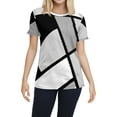 thumbnail image 3 of NAMTYQX V Neck T Shirts for Women Short Sleeve Crew Neck Blouses for Women Patterned Summer Shirts for Women Black Size 3XL, 3 of 5