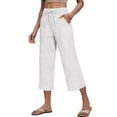 thumbnail image 5 of Cotton Linen Pants Womens Straight Leg Casual Capris 2026 Summer Beach Vacation Cropped Trousers Plus Size Drawstring Capri Pants White XL, 5 of 5