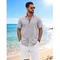 thumbnail image 5 of COOFANDY Men's Button Down Shirt Short Sleeve Casual Summer Beach Cotton Linen Wedding Shirts, 5 of 6