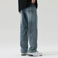 thumbnail image 4 of RYDCOT Men's Loose Fit Straight Leg Carpenter Jeans Baggy Wide Leg Plain Cotton Denim Pants Trousers Blue, 4 of 7