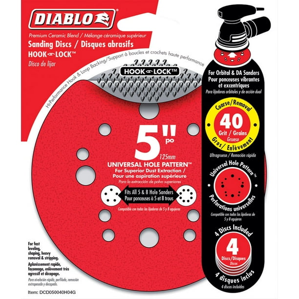 Diablo 5 in. Ceramic Blend Hook and Lock Sanding Disc 40 Grit Extra Coarse 4 pk