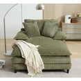 thumbnail image 6 of 54.75" W Oversized Chaise Lounge Chair,Fluffy cushioned sofa bed,Deep Seat,Corduroy,2 Pillows,Four gears can be adjusted,Leisure Sleeper Sofa Chair for Living Room,Green, 6 of 26