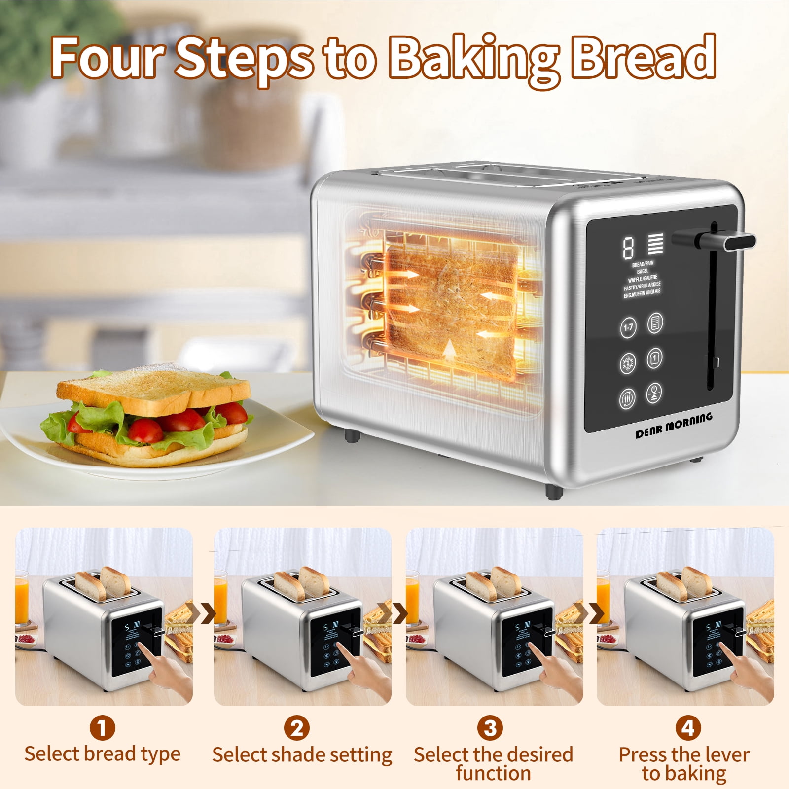 Dear Morning Touch Screen Toaster with 5 Bread Selection 7 Shade Setting  (Silver)