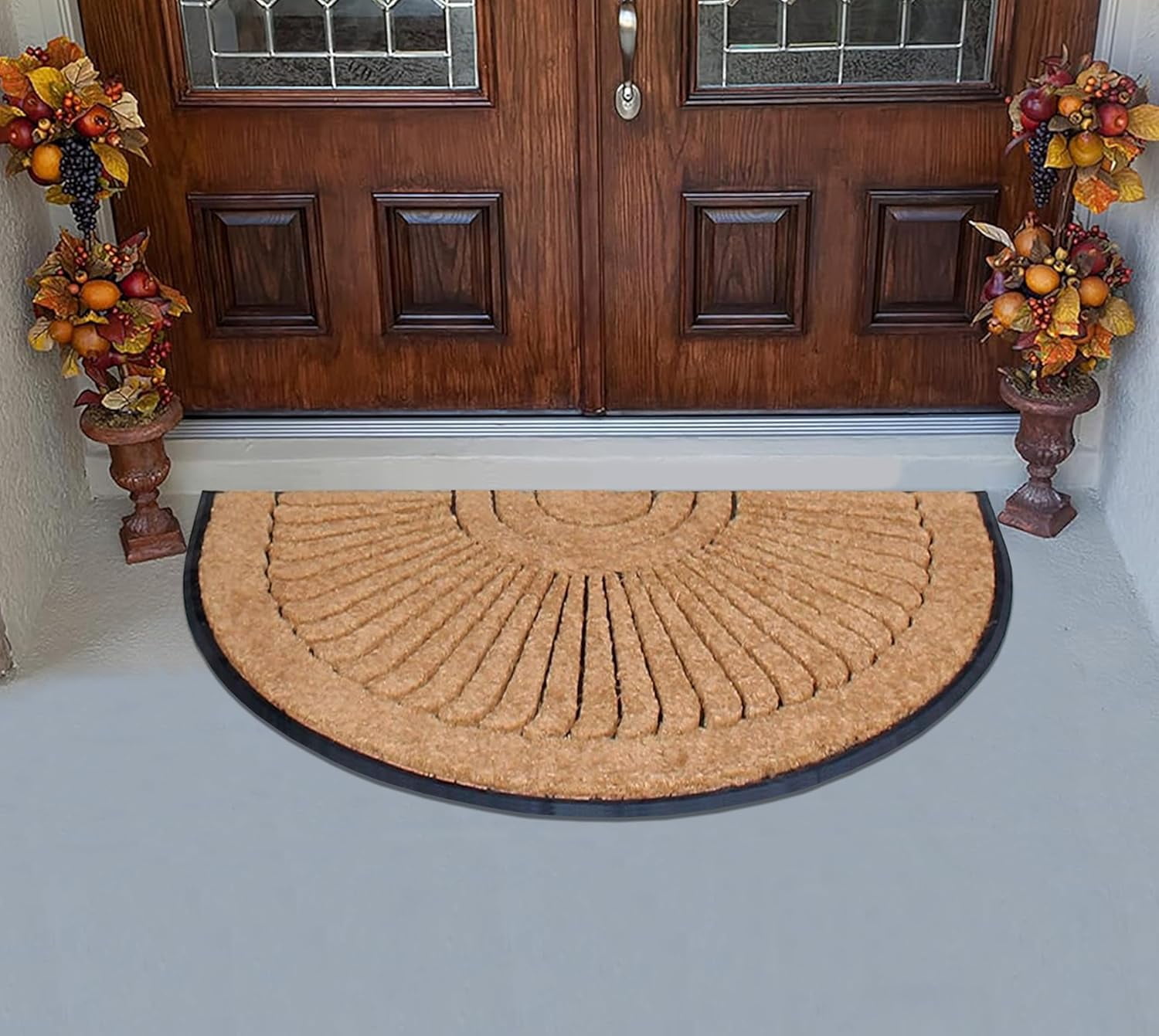 A1HC 36"x72" Extra Large Natural Coir & Rubber Sunburst Half-Round Door Mat, Heavy-Duty, Low-Pile, Durable Outdoor Welcome Mat