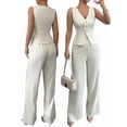 thumbnail image 3 of Women'S 2 Piece Outfits Elegant Blazer Vest Pockets Wide Leg Pant Suit Casual Matching Set White L, 3 of 7