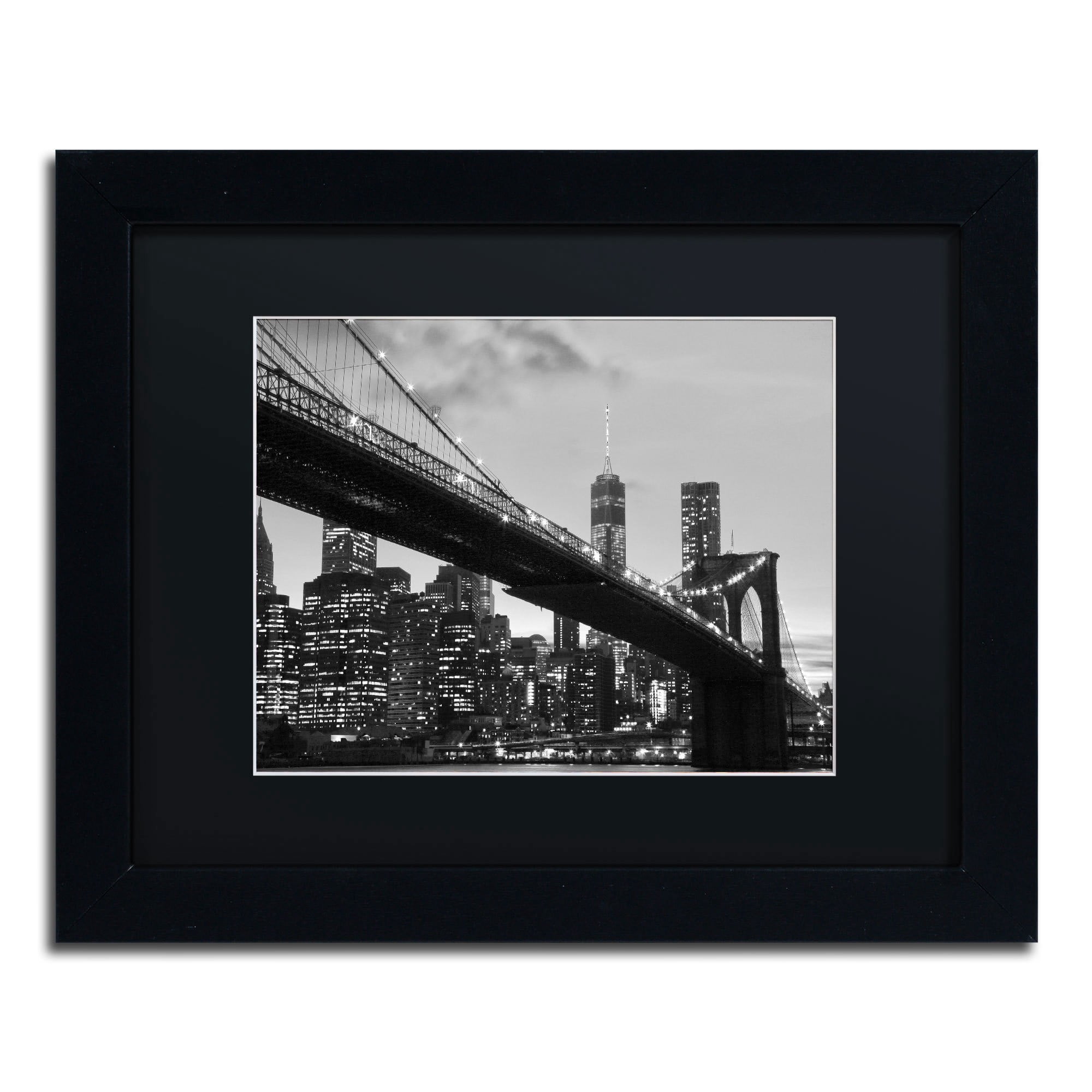 Trademark Fine Art "Brooklyn Bridge 5" Canvas Art by CATeyes, Black Matte, Black Frame