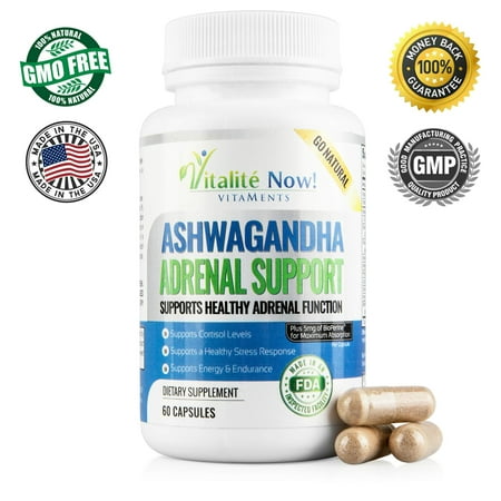 Best Adrenal Support - Ashwagandha, VIT C & B-6, L-Tyrosine, Ginseng, Licorice, Rhodiola Rosea, Holy Basil Leaf & More - Helps Fatigue, Stress, Anxiety,Cortisol, Energy, Calming - 60 (The Best Ginseng Supplement)